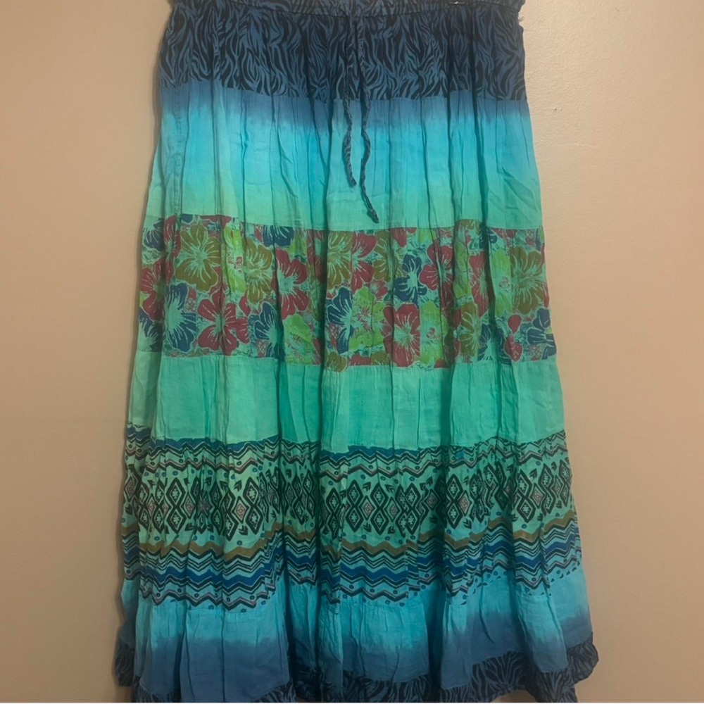 Adrienne Vittadini Vibrant Blue and Green Maxi Skirt